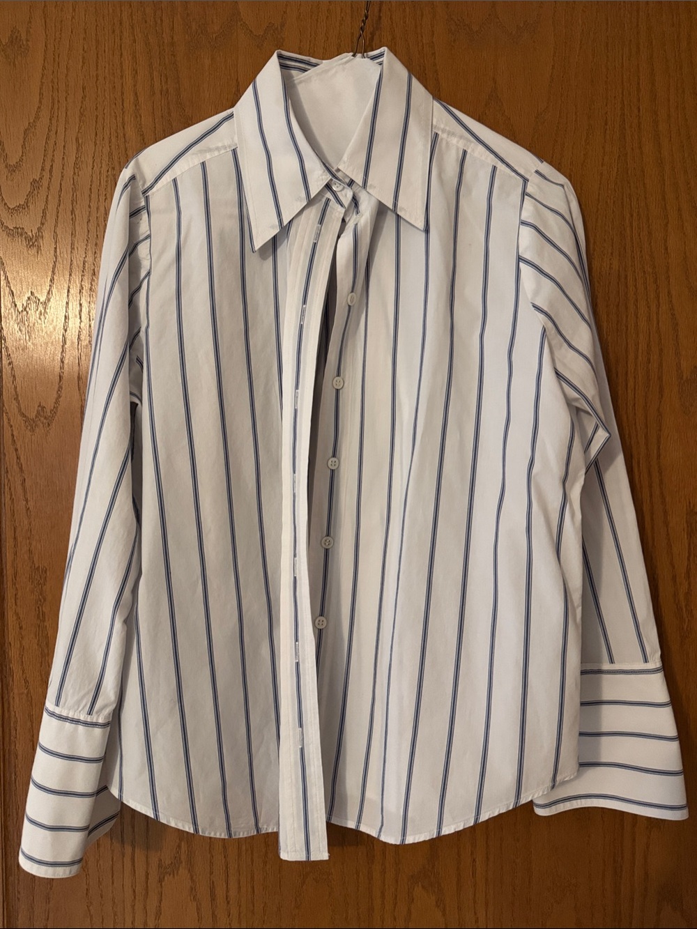 Banana Republic White Blouse with Blue Stripes